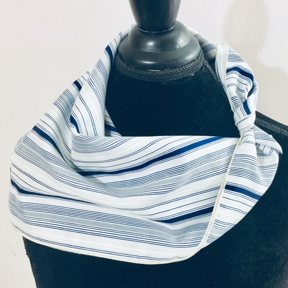Vintage Striped Navy Blue & White Scarf 24 x 24